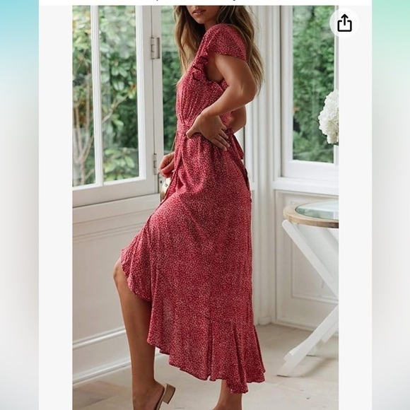 NWT, ZESICA Women's Bohemian Floral Printed Wrap,V-Neck,Short Ruffled Sleeve,XL - Picture 6 of 13